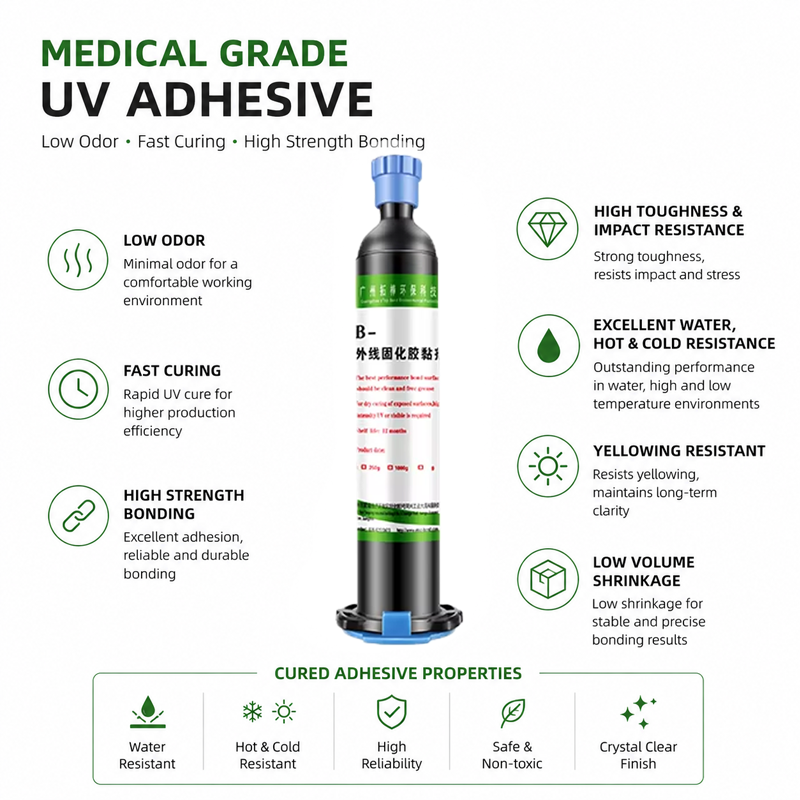 Medical Grade UV Glue for Catheter Needle Assembly Fast Curing Low Odor UV Light Metal Plastic Adhesive - Image 2